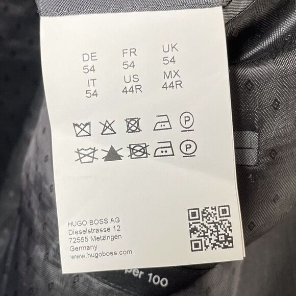 HUGO BOSS Suit Jacket Mens 44R 2-Button Gray Pinstripe Virgin Wool Super 100 - Picture 10 of 11